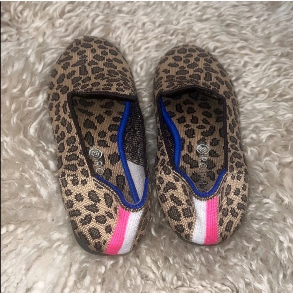 Rothy's Leopard Patterned Slip-Ons with Blue and Pink Accents - Picture 5 of 13